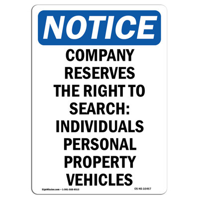 Reserves the Right to Search Individuals Sign