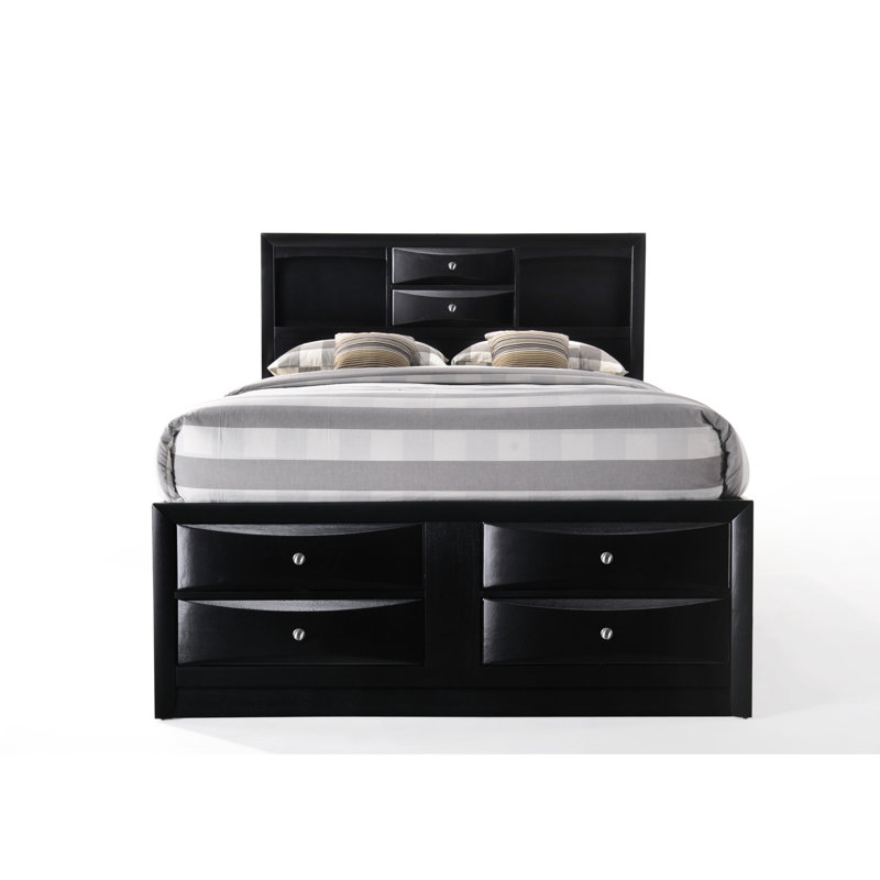 Lit double avec rangement à finition noire - 8 tiroirs, sans sommier, technique de cintrage du bois avec option de création
