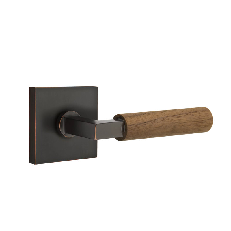 Ensemble de leviers d'intimité Emtek Select avec rosette carrée et tige carrée en L, poignée en noyer foncé (CF)