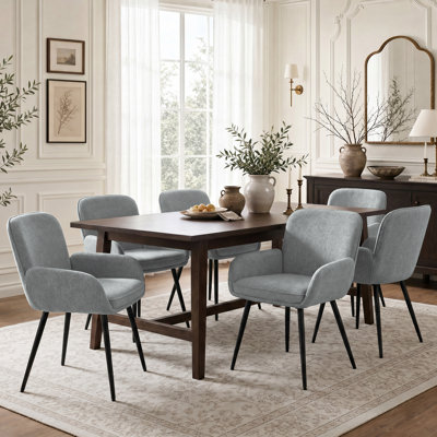 Upholstered Chenille Dining Chairs With Metal Legs (Set Of 6)