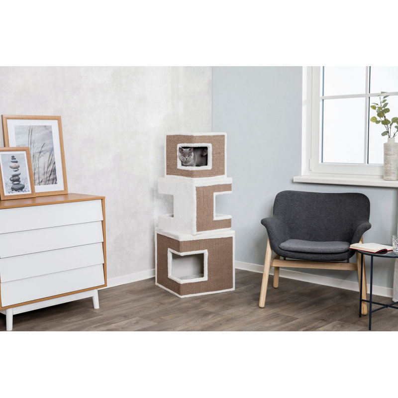 TRIXIE Lilo 48.4" Cat Tower, Plush & Sisal 3-Story Cat Condo, Removable Cushions, Cat Bed, Cat Scratcher, Cat Cube