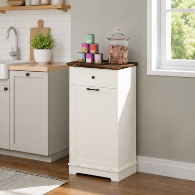 Tilt Out Trash Cabinet With Drawer Freestanding Garbage Recycling Bin Holder