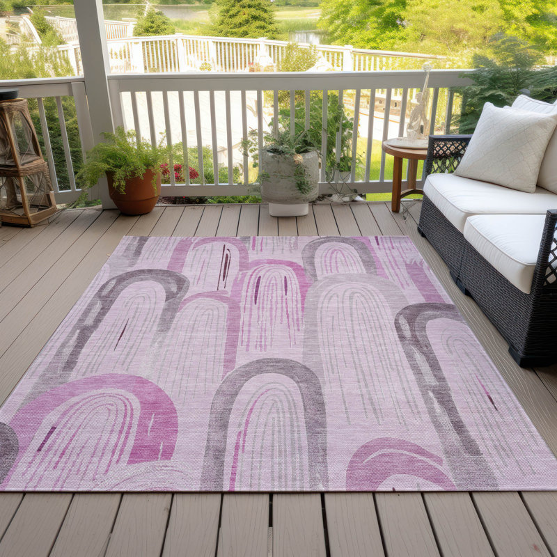 Geometric Red and Pink Synthetic 8' x 10' Washable Rug
