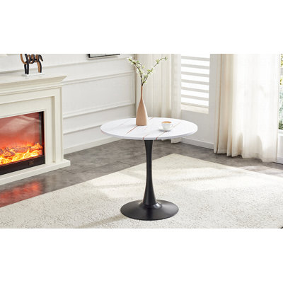 Round Dining Table, 31.5" Circle Tulip Table with Thickened Tabletop & Metal Pedestal, Mid Century Modern Bistro Table for Kitchen, Small Places, Living Room, Cafe (White)