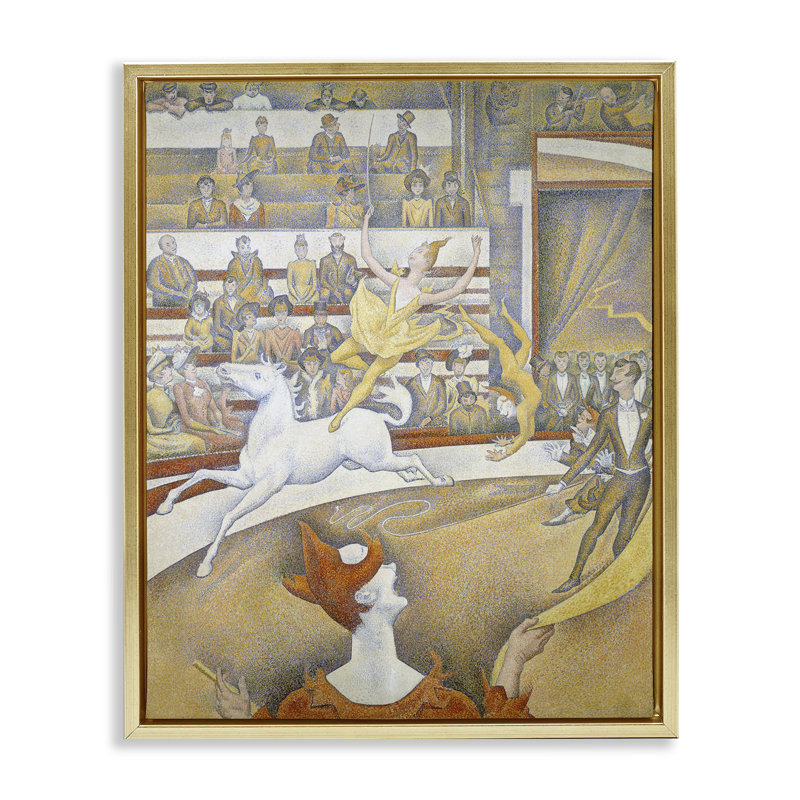 "Classic Seurat Circus", art mural sur toile, Cadre flottant métallique doré, H 21 po x l 17 po