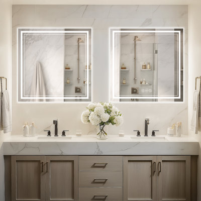 Miroir de salle de bain super lumineux et lumineux à DEL avec éclairage à 3 couleurs avec anti-buée avec garantie UL, RoHS, ETL