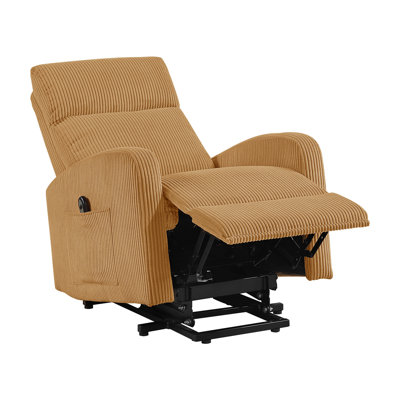 Contemporary Power Lift Chair Recliner 1Pc Yellow Plush Corduroy Upholstery Comfort Side Pocket Plywood Living Room Furniture
