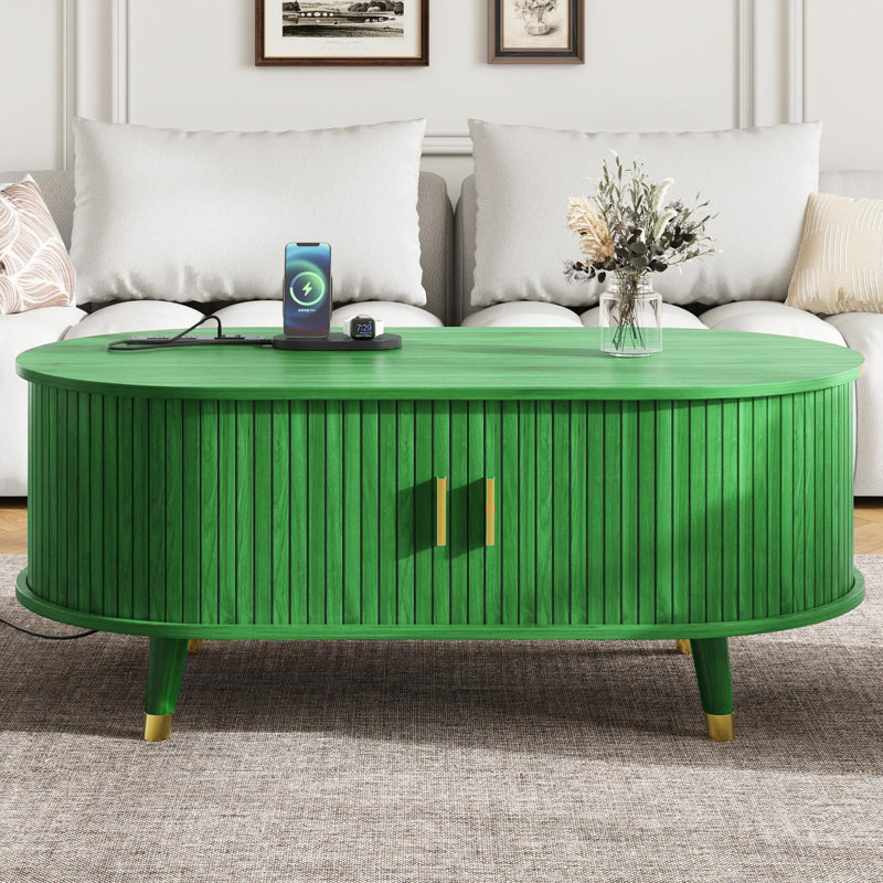 Table basse ovale avec rangement, Vert