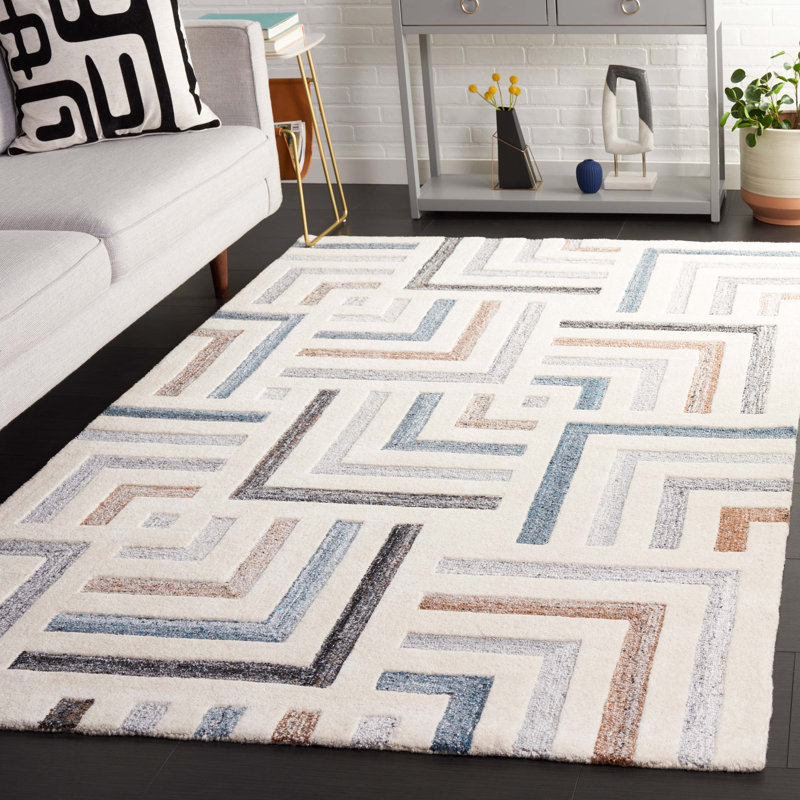 Alekto Hand Tufted Wool/Cotton Abstract Rug in Gray/Ivory, Rectangle 3" x 5"
