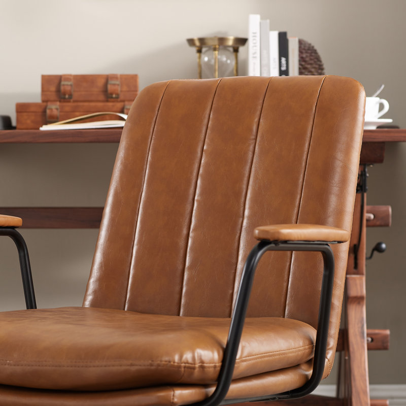 Chaise de bureau pivotante en similicuir Jadd, Brun