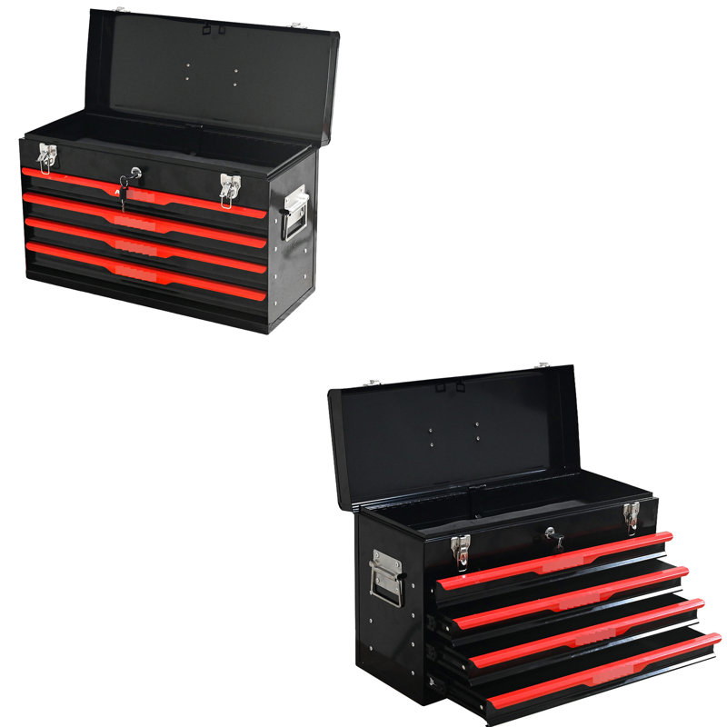 Steel 20 - Inch Tool Box With Drawers And Locking System Security Black Portable Toolbox Smooth Drawer Slides For Efficient Management