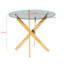 Ensemble de salle à manger 1 + 4,5 pièces, table de salle à manger à pieds en métal Mid-Century pour 4-6 personnes avec plateau en verre, table de salle à manger à piédestal, table basse de loisirs-859970883