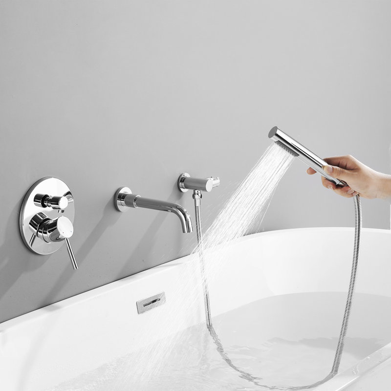 Robinet de baignoire mural en laiton avec douche à main, Chrome chrome