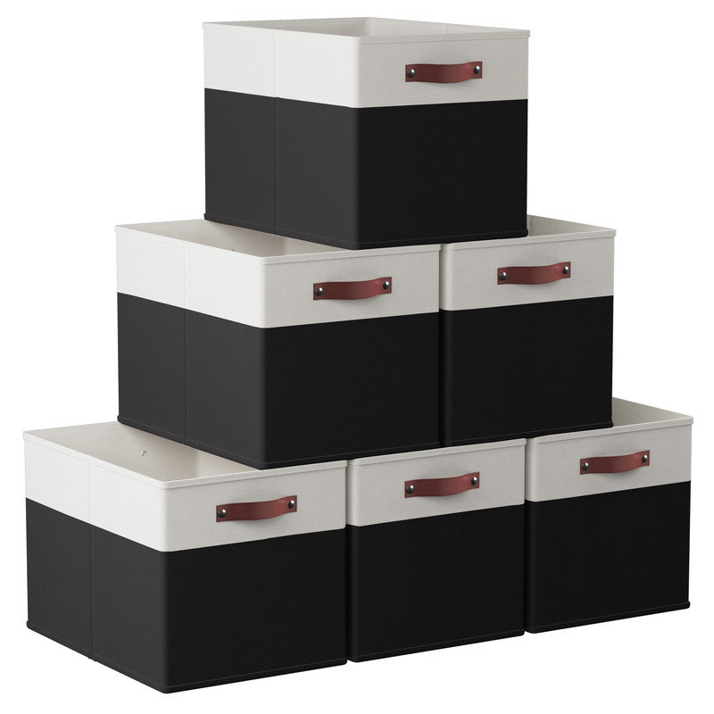Ensemble de bacs de rangement en tissu, Blanc / noir, H 13 po x l 13 po x P 15 po