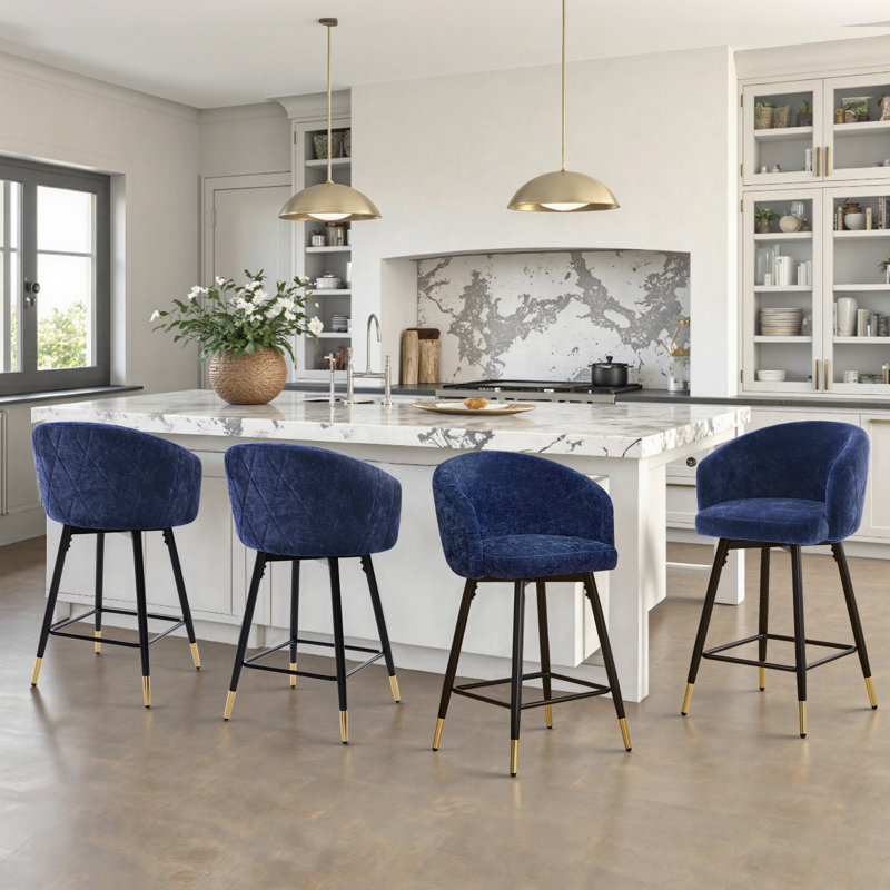 Tabouret de comptoir pivotant 26 po avec structure en métal, supportant 350 lb, Bleu