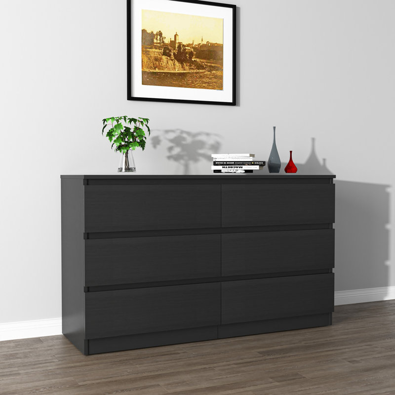 Bisset 47.25'' W 6 - Drawer Dresser, Black