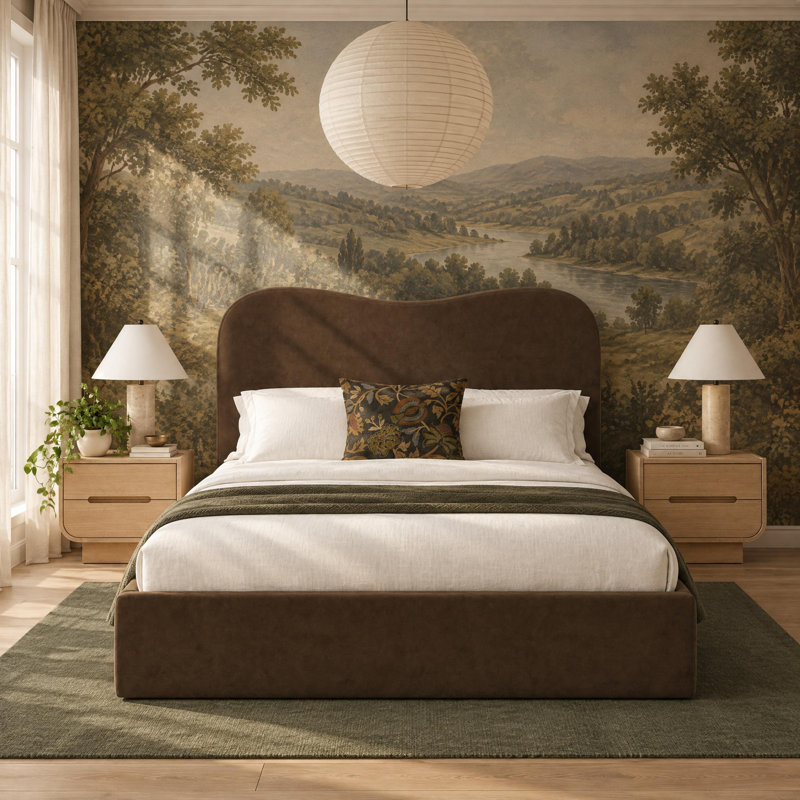 Upholstered Bed, Twin, Vintage Tapestry Teal