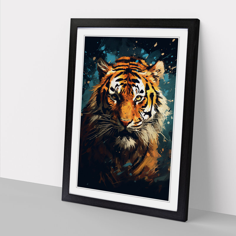 Tiger - Single Picture Frame Print on Wood, Black Framed, 64cm H x 46cm W
