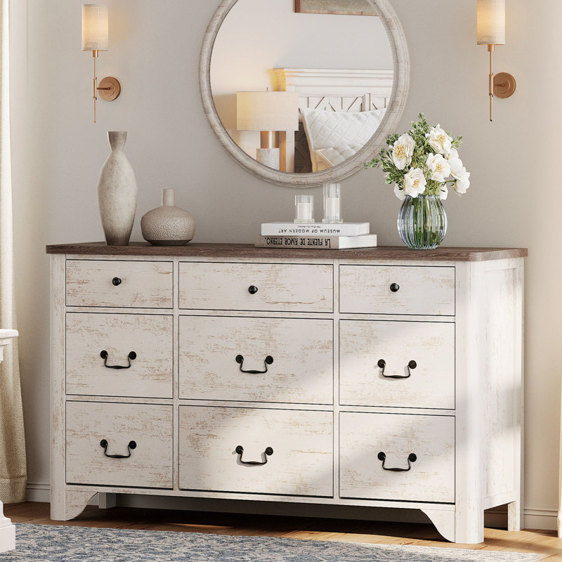 Commode horizontale 9 tiroirs Haikey, Blanc