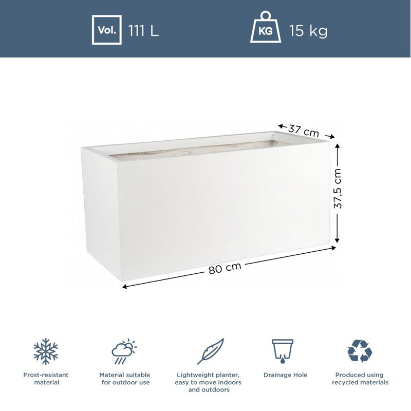 Frostproof, Concrete Effect Garden Planter Pot with Drainage Holes, White, 37.5cm H x 80cm W x 37cm D