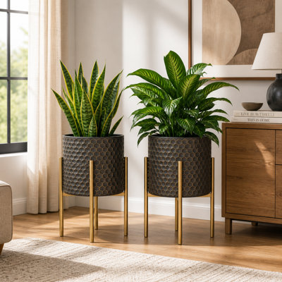 Ensemble de 2 grandes jardinières industrielles en métal au fini noir mat intérieur / extérieur