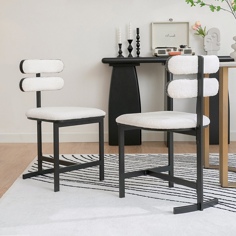 Ensemble de 2 chaises de salle à manger modernes avec revêtement en sherpa blanc