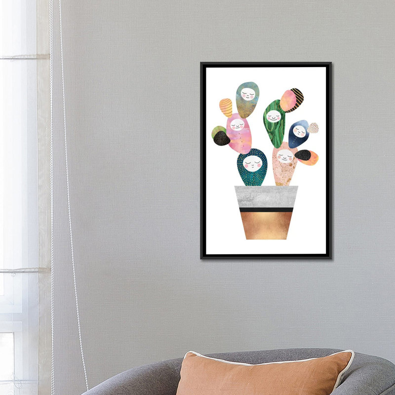 « sleepy cactus », reproduction sur toile, H 26 po x l 18 po x P 1,5 po, Toile avec cadre noir, Pas de tapis