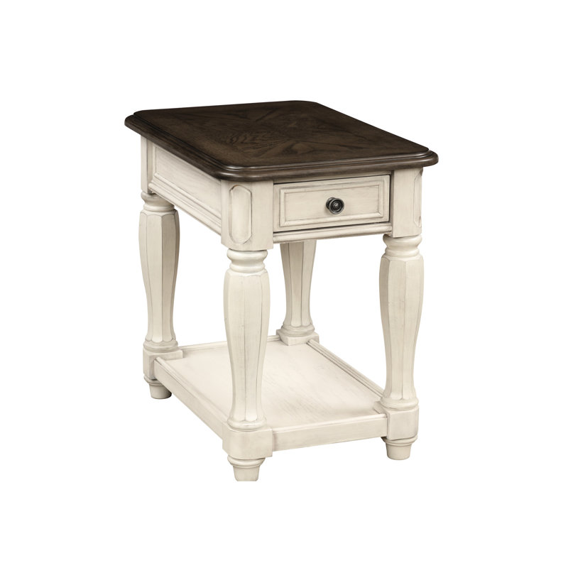 Table de chaise au fini blanc antique et brun -, rangement pratique, style classique et avec espace de rangement classique, tablette de tiroir incluse