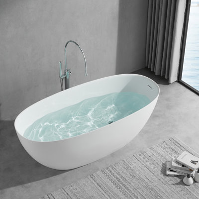 Modern Noir 65″ Luxury Freestanding Solid Surface Soaking Tub, cUPC Certified, Sculptural Ergonomic Design