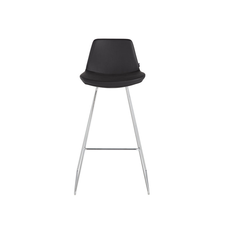 Upholstered Counter Stool with Metal Frame, Black, Black Eco Leather, Counter Stool (24" Seat Height)
