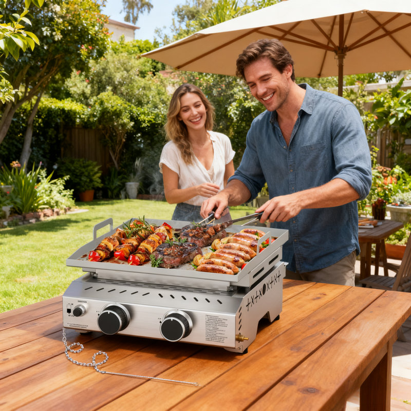 Barbecue au propane à 4 brûleurs au gaz R.W.FLAME - 16 000 BTU - argent. Cuisine ultime à l'extérieur pour les fêtes d'avant-match, le camping, le barbecue et le barbecue