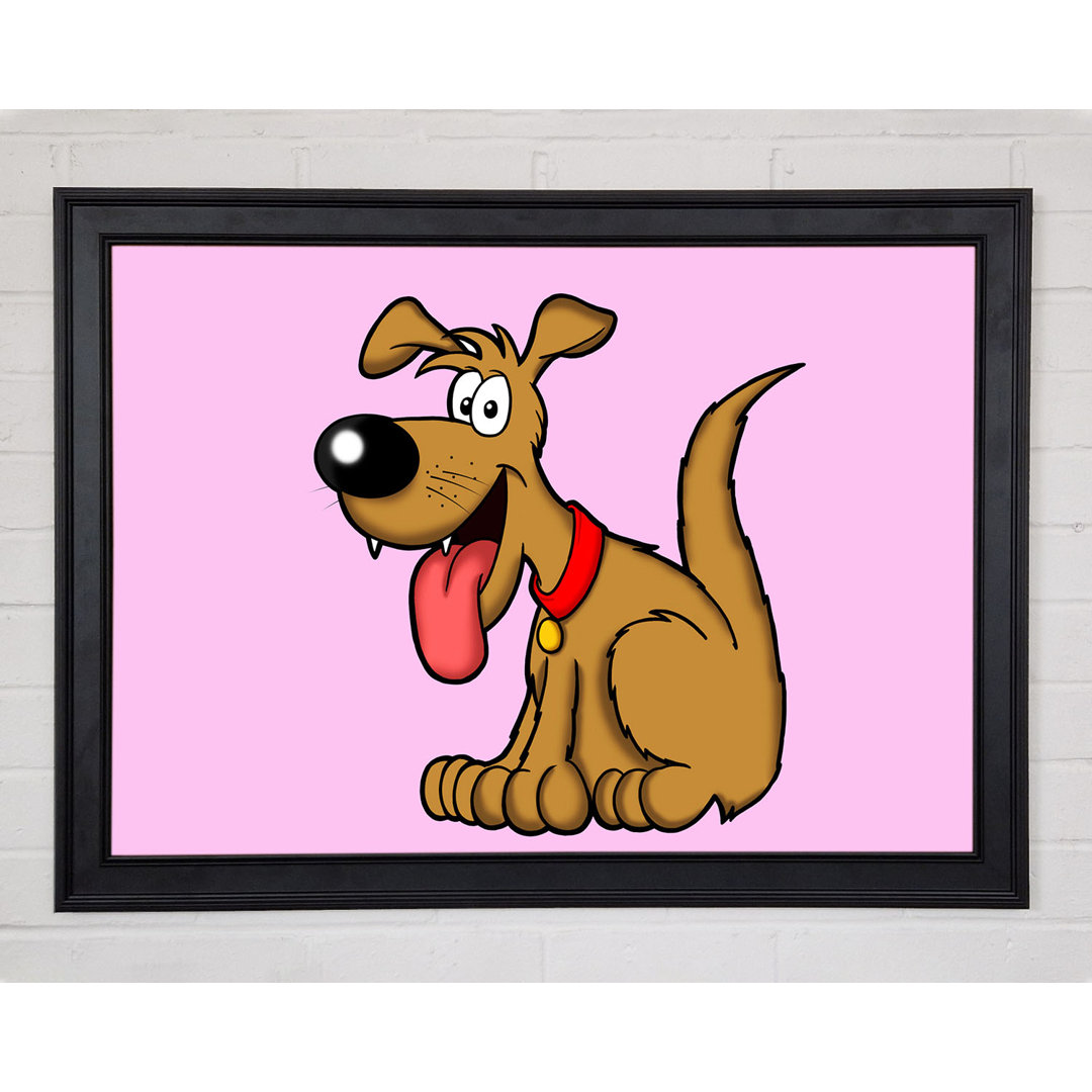 Happy Dog Cartoon With Tongue Out Pink - Einzelner Bilderrahmen Kunstdrucke