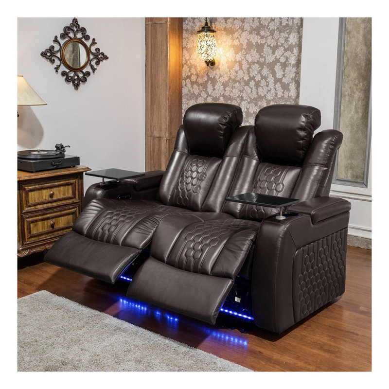 Ensemble de 62,2 po inclinable électrique 2 pièces en cuir nappa de qualité supérieure avec technologie Comfort-Matrix, café