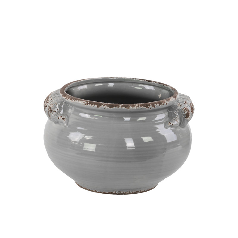Pot de fleurs en céramique Lepley, H 6 po x l 9 po x P 9 po, Gris brillant