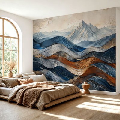 Wall Mural Peel and Stick Wallpaper Marble Colorful Multicolored Marble Surface Curved Lines Self-Adhesive Removable Contact Paper Wall Decor for Living Room Bedroom 69"H x 96"W