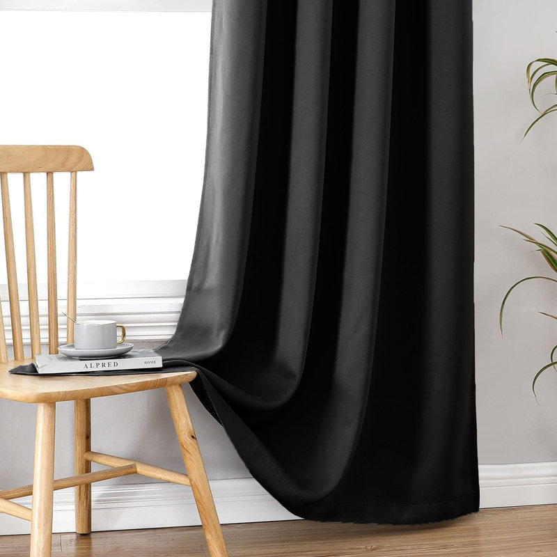 Luxury 230 GSM 100% Blackout Eyelet Room Darkening Curtain Pair, Black, 228 W x 228 D cm