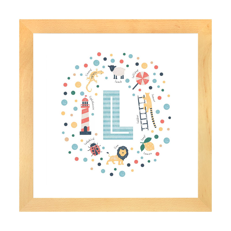 Lettre illustrée L bleue - impression, Blanc, H 24 po x l 24 po x p 1 po, Papier avec cadre beige