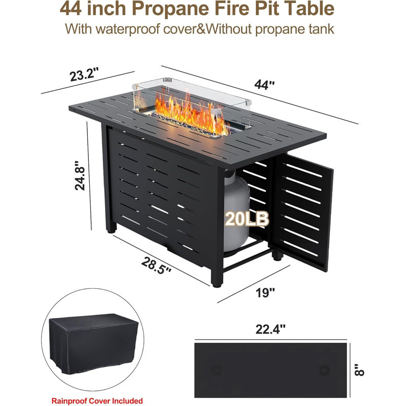 Table foyer au propane, 48 000 BTU, H 24,8 po x l 44 po x P 23,2 po