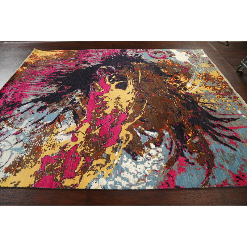 Tapis oriental contemporain à motif végétal noué à la main 8 x 10