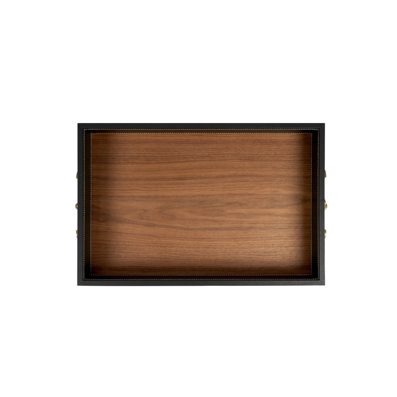 Buckley Leather / Faux Leather Decorative Tray, Black/Walnut