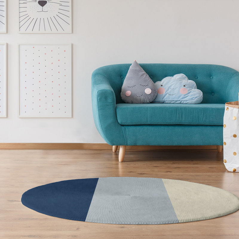 Tapis à rayures bleu marine/argenté métallique/crème Seattle, Rond 5 pi