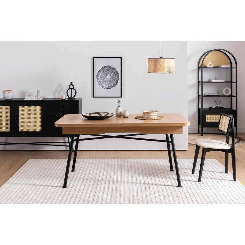 Mariyana Extendable Dining Table, Industrial Style, 63.0 x 30.3 x 35.4 inches | 100% Melamine Coated Chipboard with Metal Legs | Open Size: 78.0 x 30.3 x 35.4 inches | Perfect for Modern Homes, Brown Solid Color