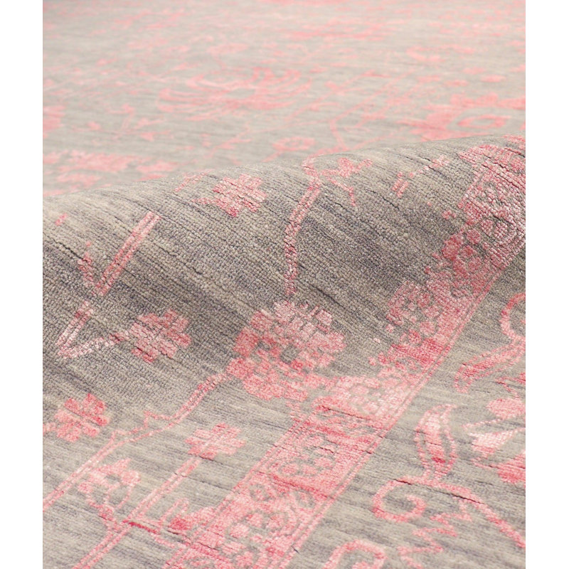 Tapis beige / rose en laine / coton oriental noué à la main 8 pi x 9 pi 8 po Oriental