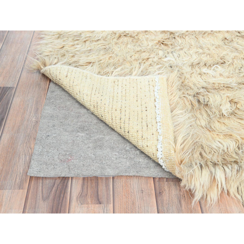 Tapis en laine naturel beige à poils longs noué à la main 3 pi x 5 pi 4 po E7530C9E36DC4EEF89FA123E31C99271