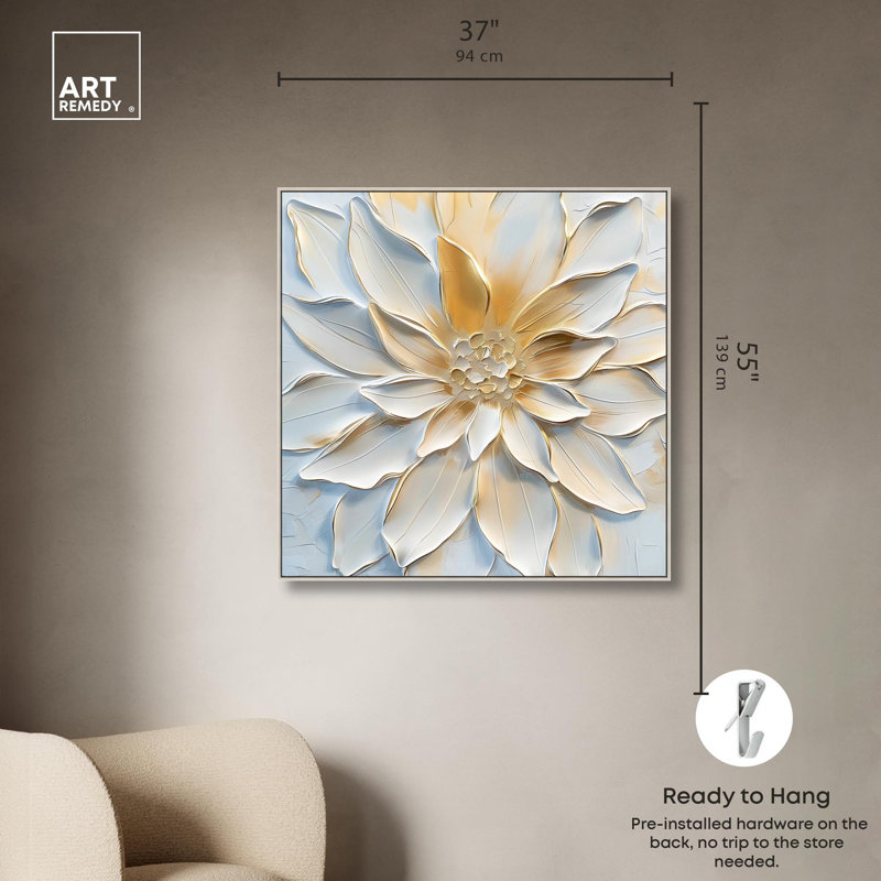 Art mural floral élégant sur toile de lotus par Art Remedy, Cadre argenté, H 61 cm x l 91 cm