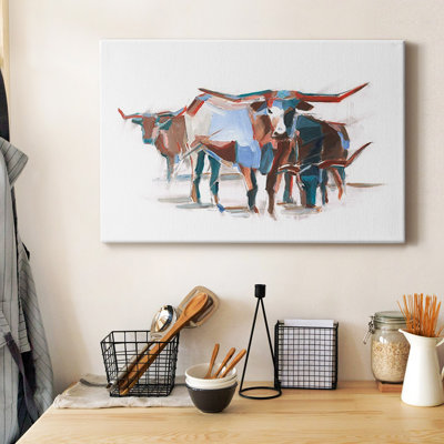 Toile tendue avec châssis moderne Modern Longhorns II - prête à être accrochée