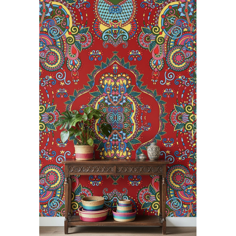 Papier peint motif abstrait motif cachemire Paisley