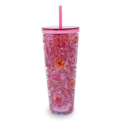 Double Wall Tumbler With Straw, Flourishing Garden