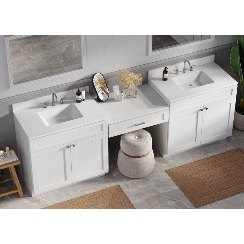 103'' Double Bathroom Vanity with Quartz Top, White