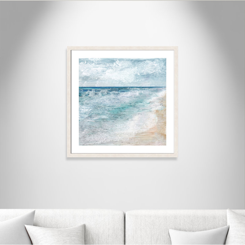 Balade au bord de l'eau - Peinture encadrée, Grain de bois blanc, H 28 po x l 28 po x P 1,13 po